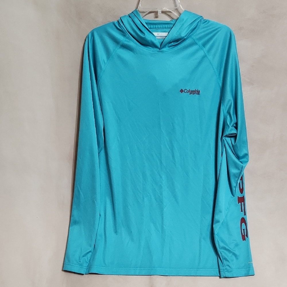 Columbia PFG men large Turquoise Performance Hoodie long sleeve